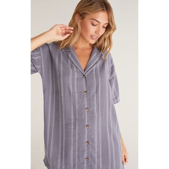 Z Supply Blue Striped Shirt Dress - Picture 2 of 16